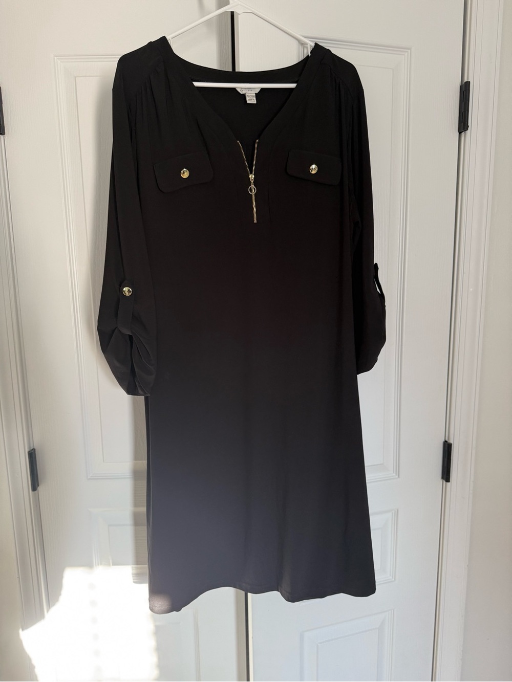 Black Long-Sleeve Zip-Front Shift Dress